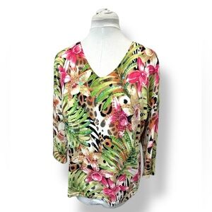 Lucia Burns Women’s Silk Blend Top VTG Tropical Embellished Art to Wear Y2K PXL